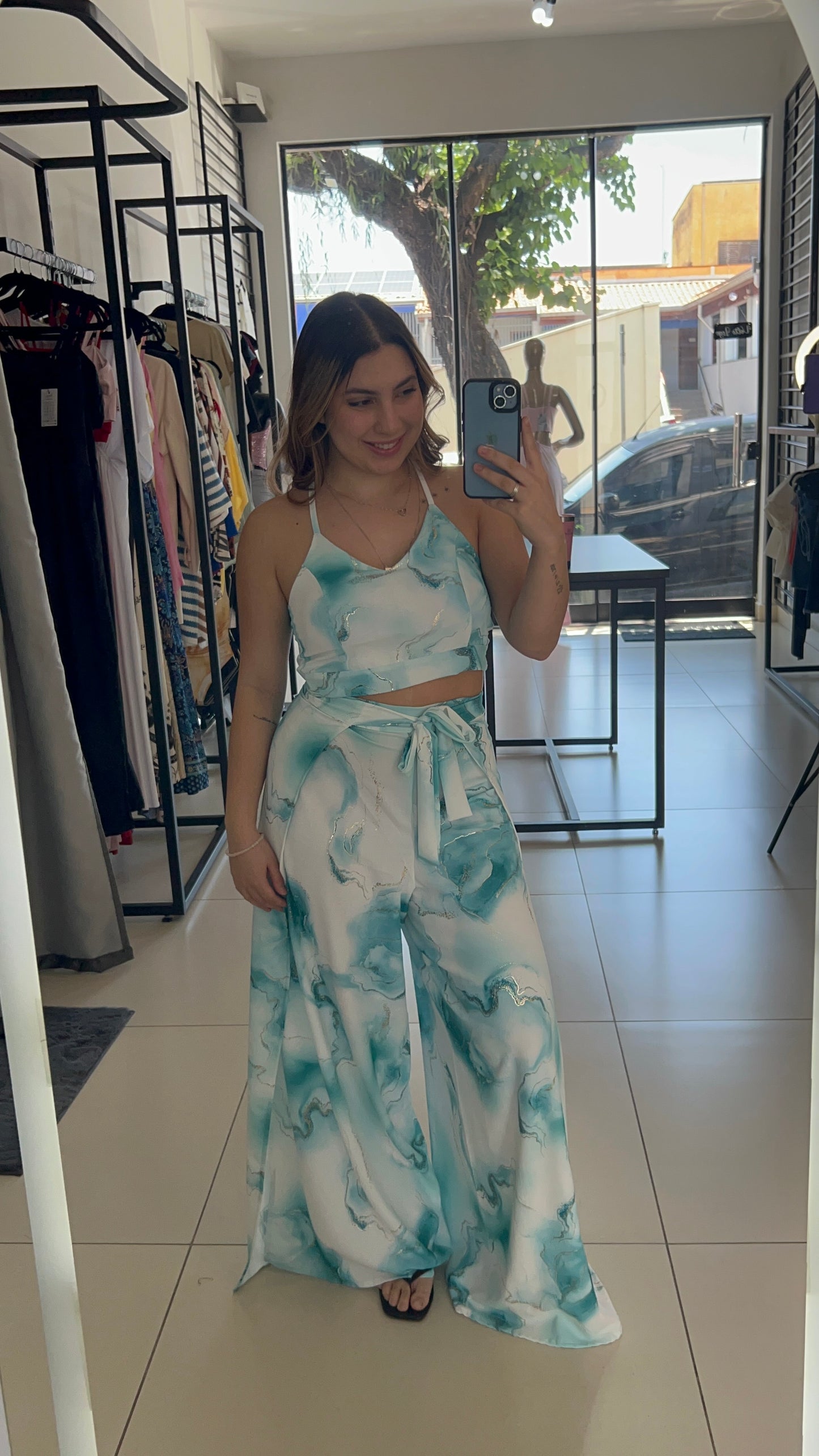 Conjunto Cropped + Calça Envelope Azul - U