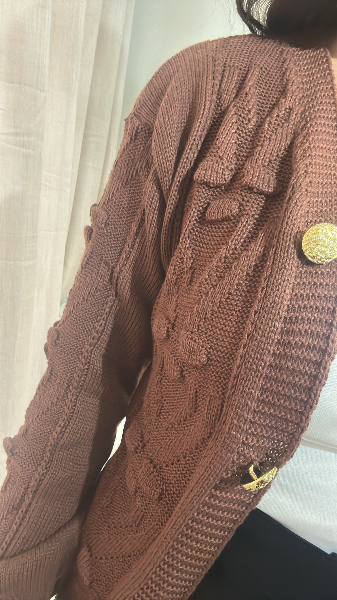 Casaco Tricot com Botão - Marrom