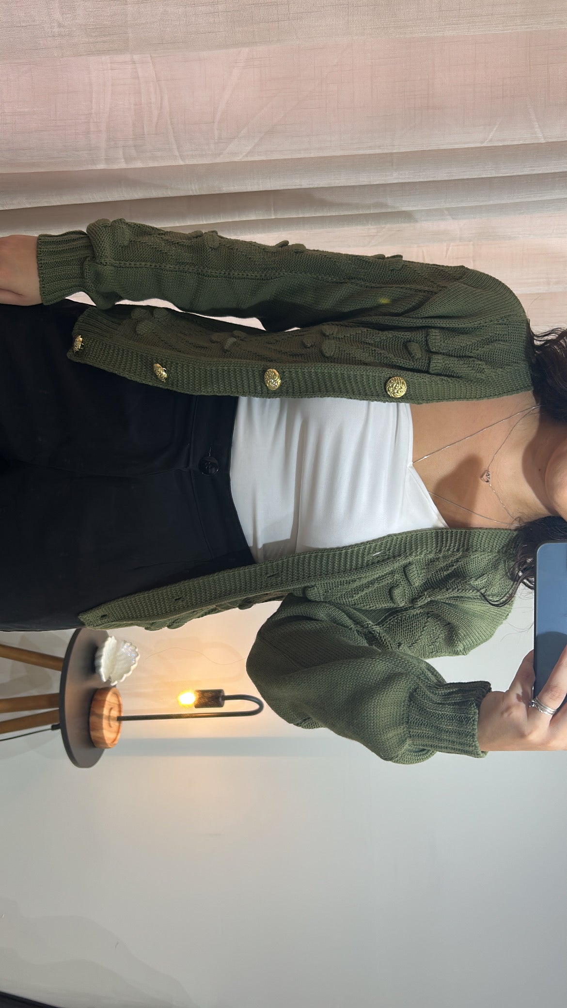Casaco Tricot com Botão - Verde Militar