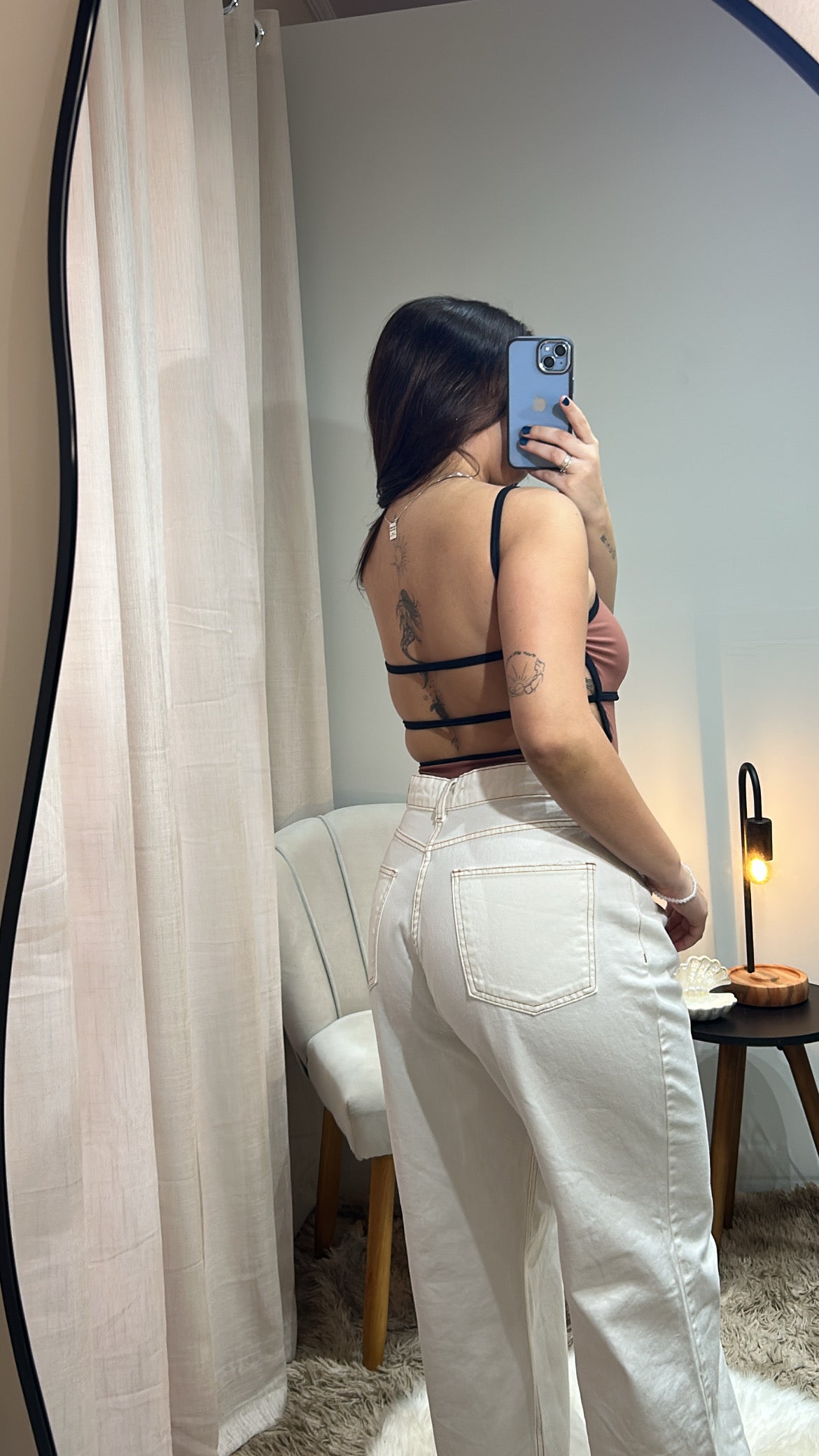 Body em Poliamida com Alças Múltiplas nas Costas - Marrom com Preto