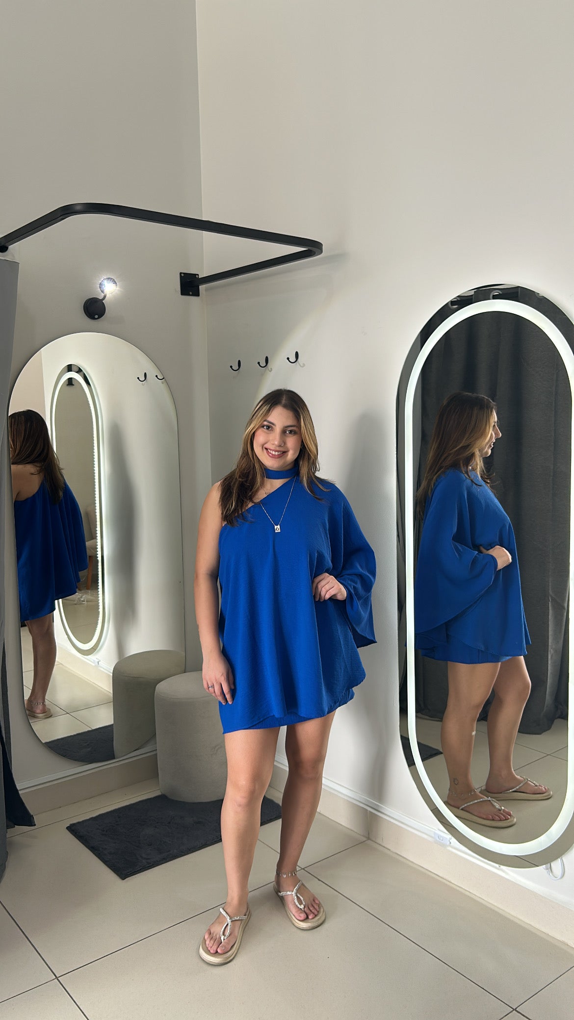 Conjunto Elegância Azul- Blusa Assimétrica + Saia