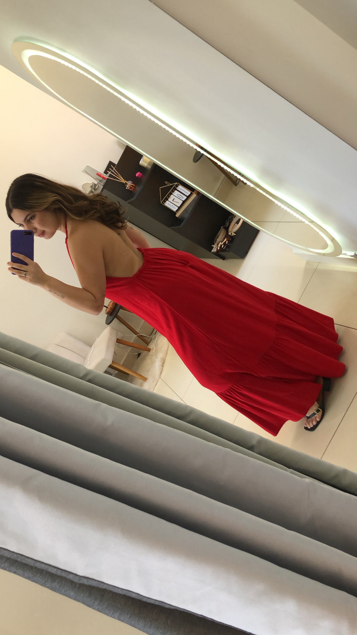 Vestido longo vermelho com decote halter - G