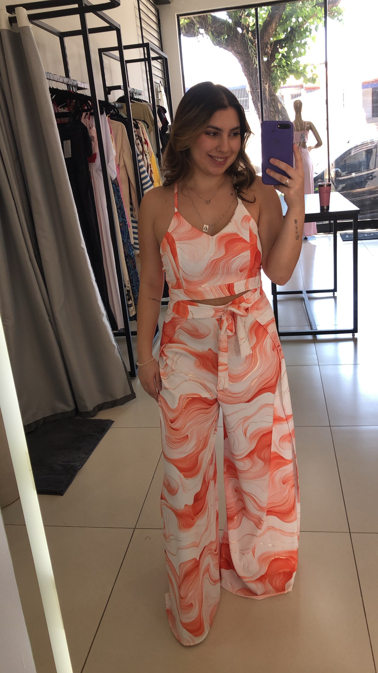 Conjunto Cropped + Calça Envelope Laranja - U