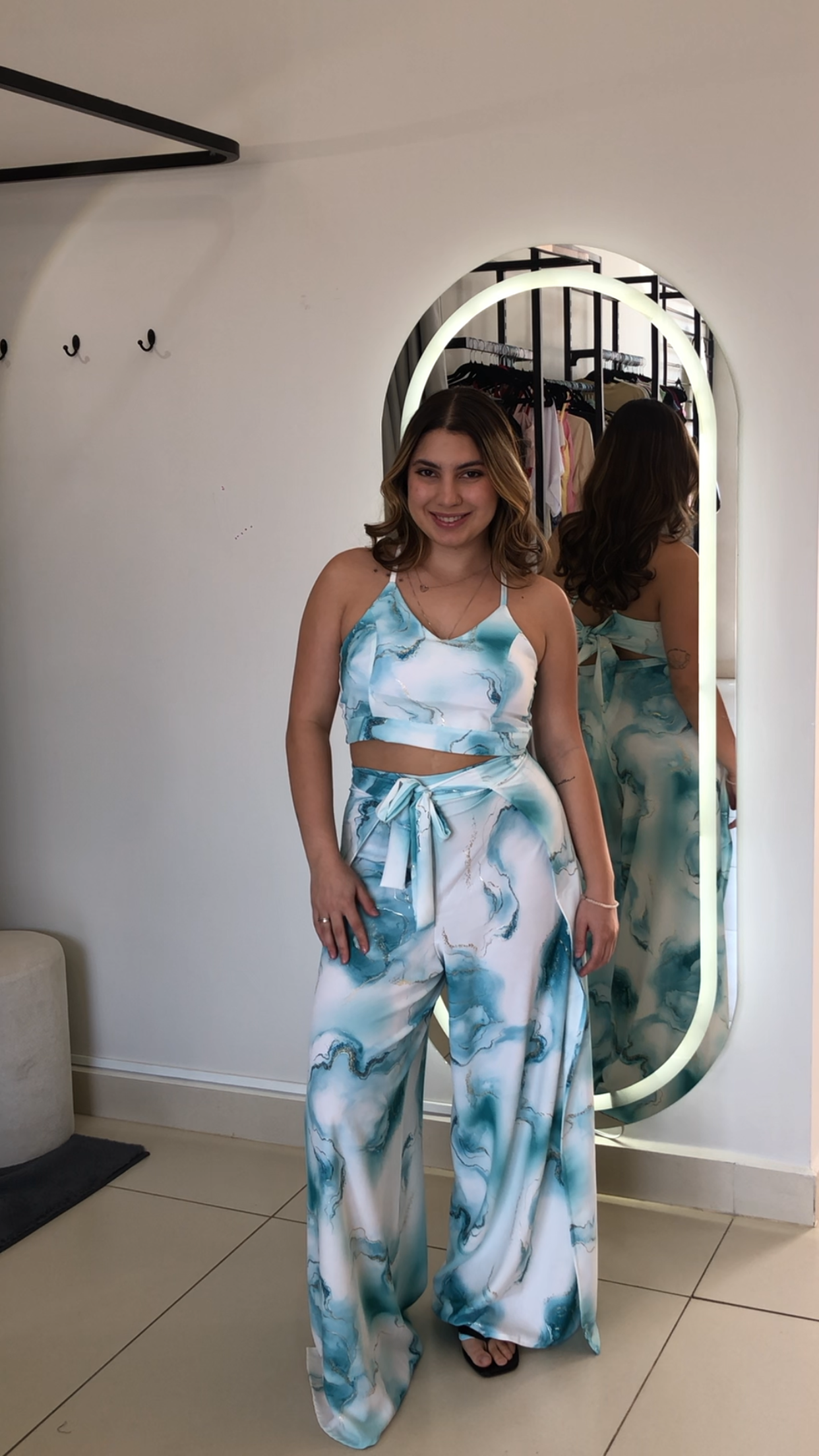 Conjunto Cropped + Calça Envelope Azul - U