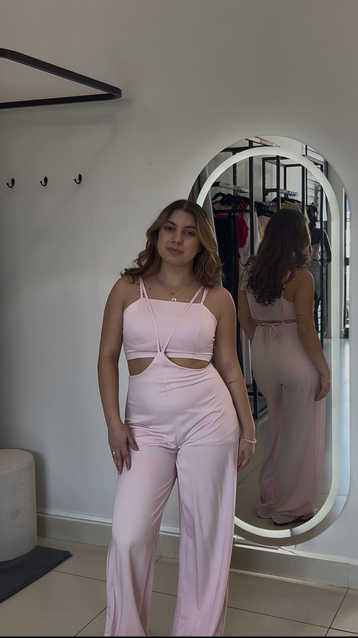 Conjunto Cropped + Calça - Rosa Bebê