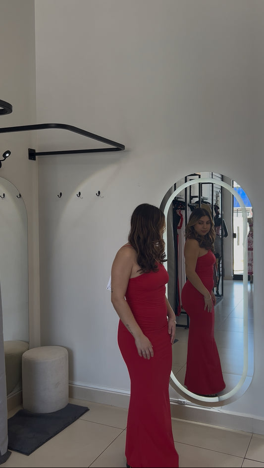 Vestido Em Poliamida Vermelho Com Fenda Traseira - U