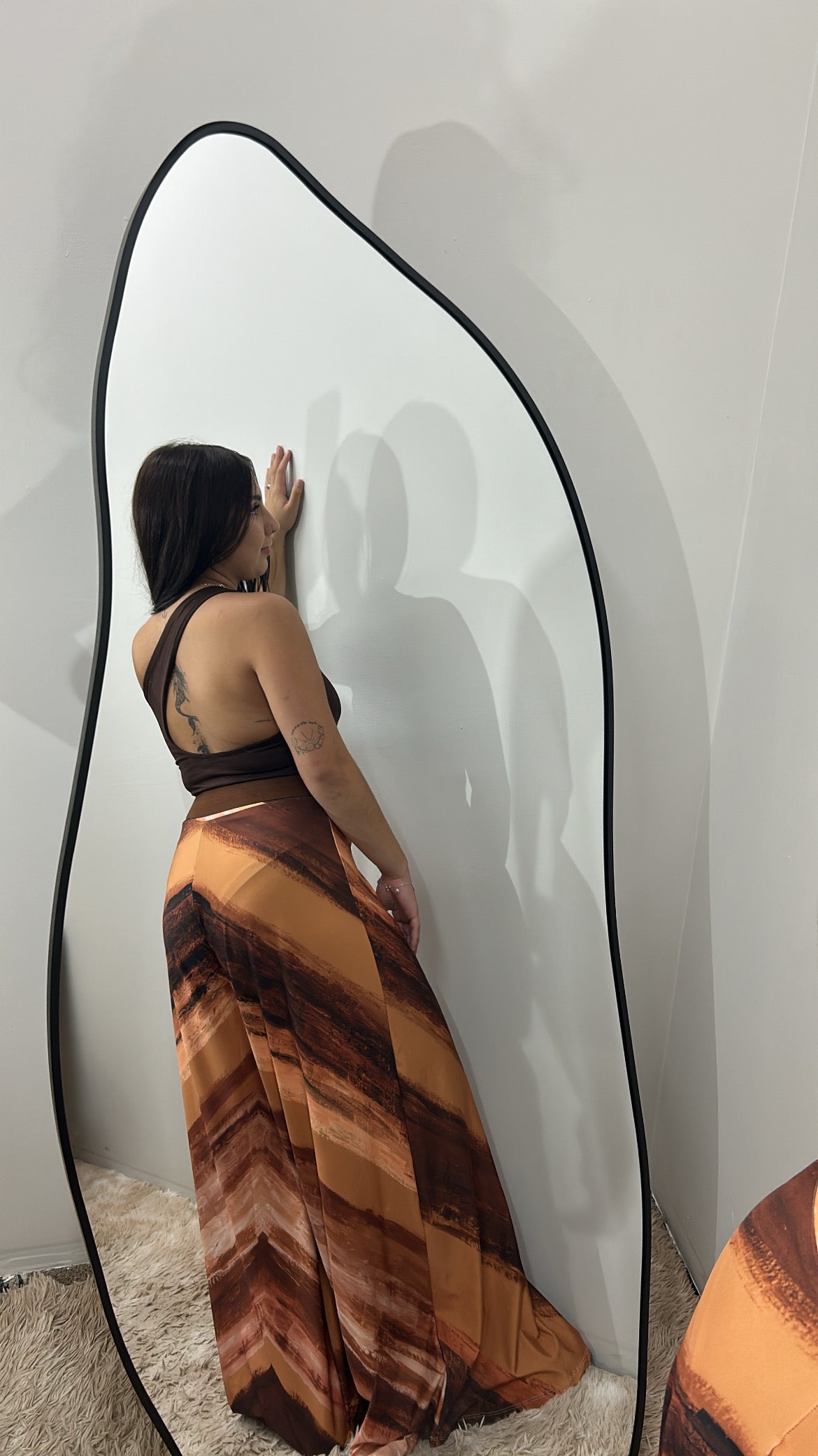 Calça Pantalona Estampada - MARROM