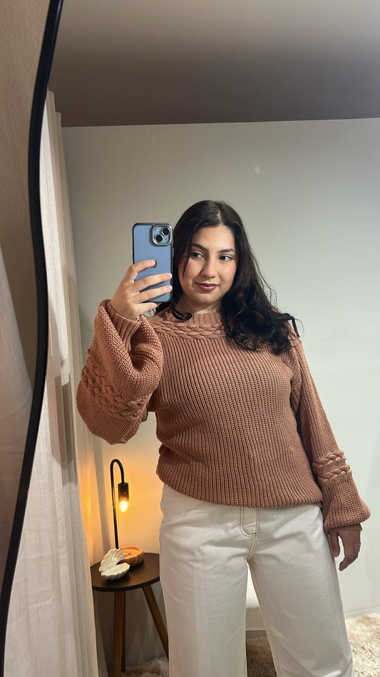 Blusa Tricot Manga Bufante - Terracota