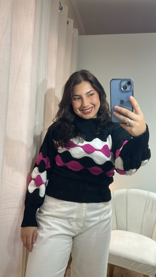 Blusa Tricot Ondas  – Preto