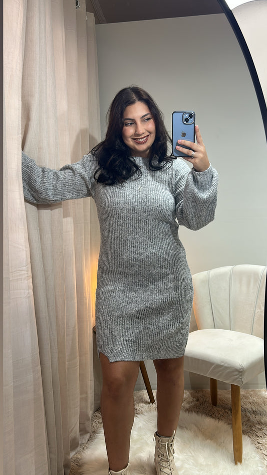 Vestido Tricot - Cinza