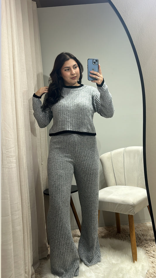 Conjunto Tricot Bicolor – Cinza & Preto