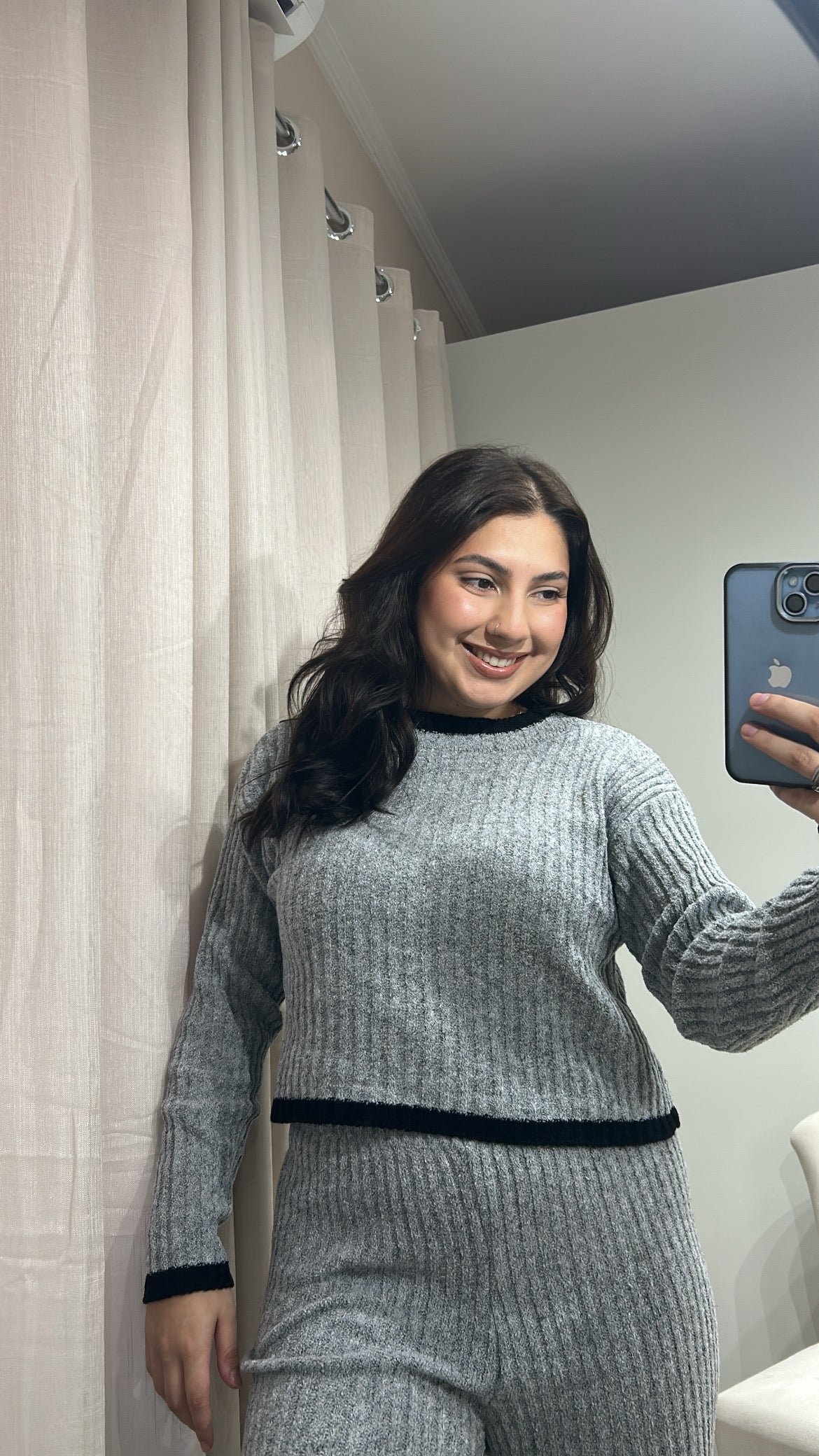 Conjunto Tricot Bicolor – Cinza & Preto