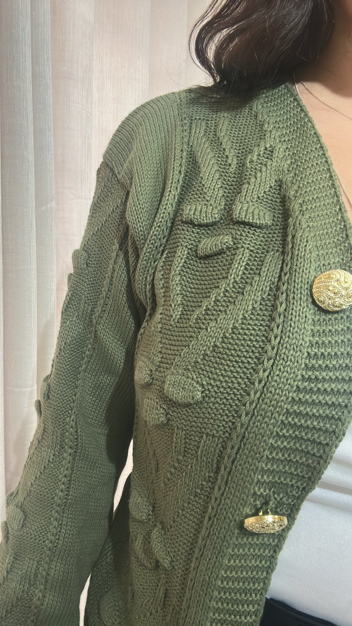 Casaco  Tricot com Botão - Verde Militar
