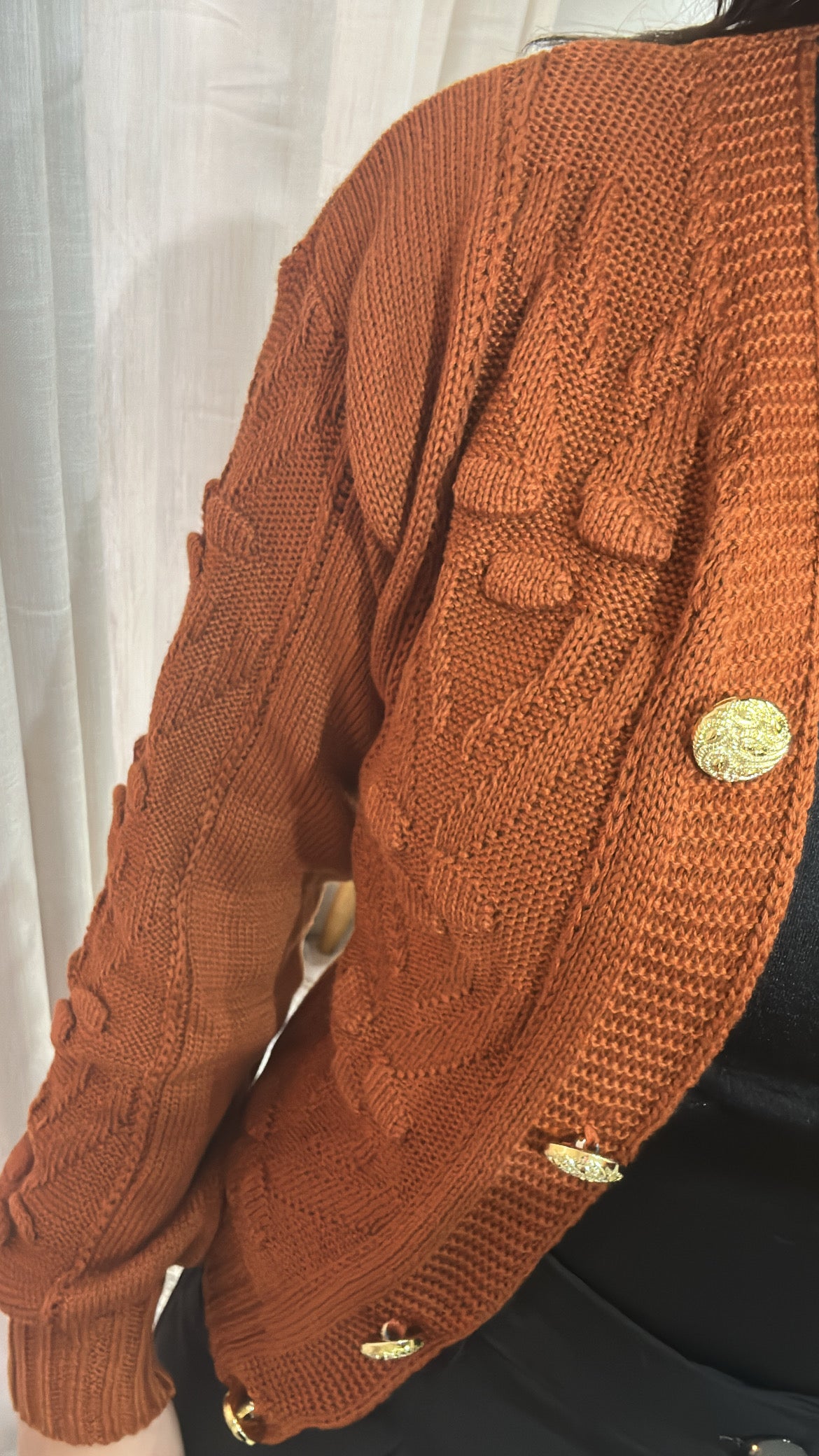 Casaco Tricot com Botão - Terra Cota