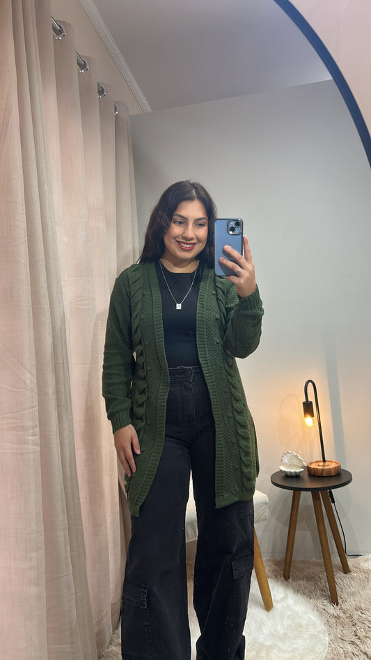 Cardigan  Trançado  - Verde Militar