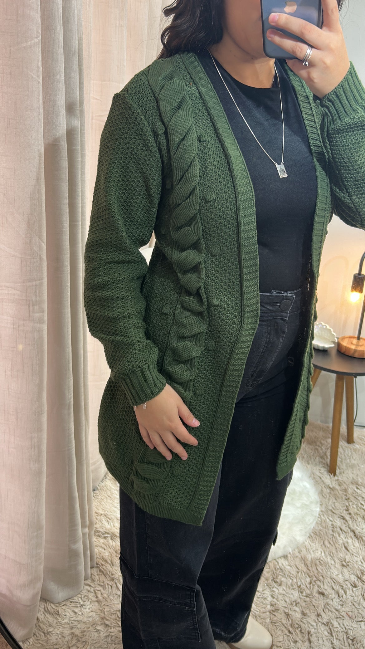Cardigan  Trançado  - Verde Militar