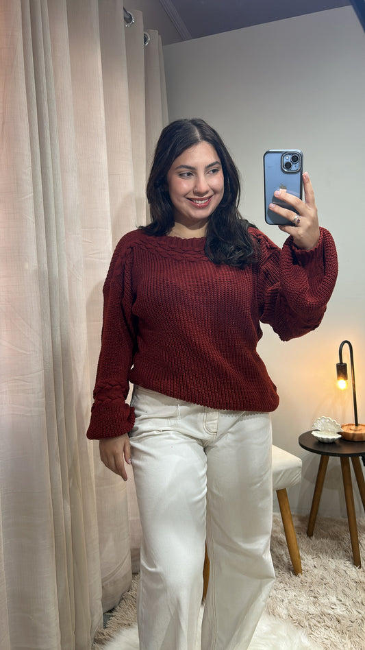 Blusa Tricot Manga Bufante – Vinho