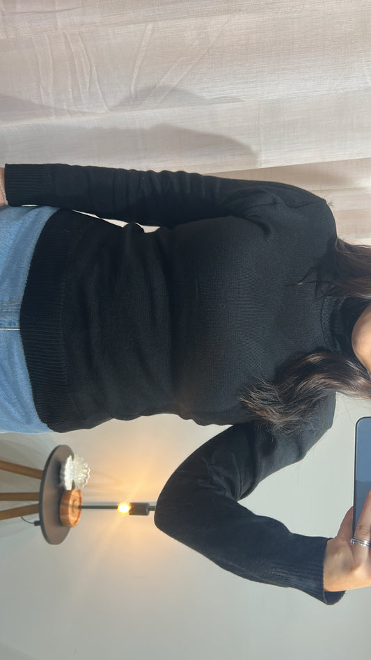 Blusa Cacharrel Gola Alta Poliester - Preto