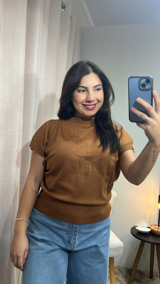 Blusa Tricot Fina Manga Curta – Caramelo