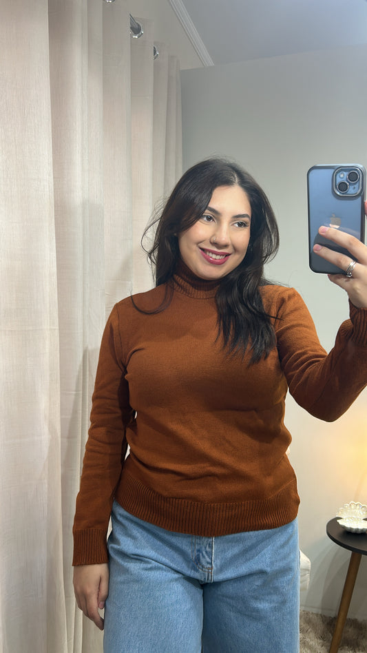 Blusa Cacharrel Gola Alta Poliester - Caramelo