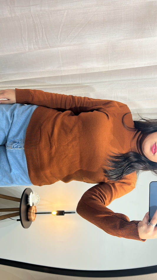 Blusa Cacharrel Gola Alta Poliester - Caramelo