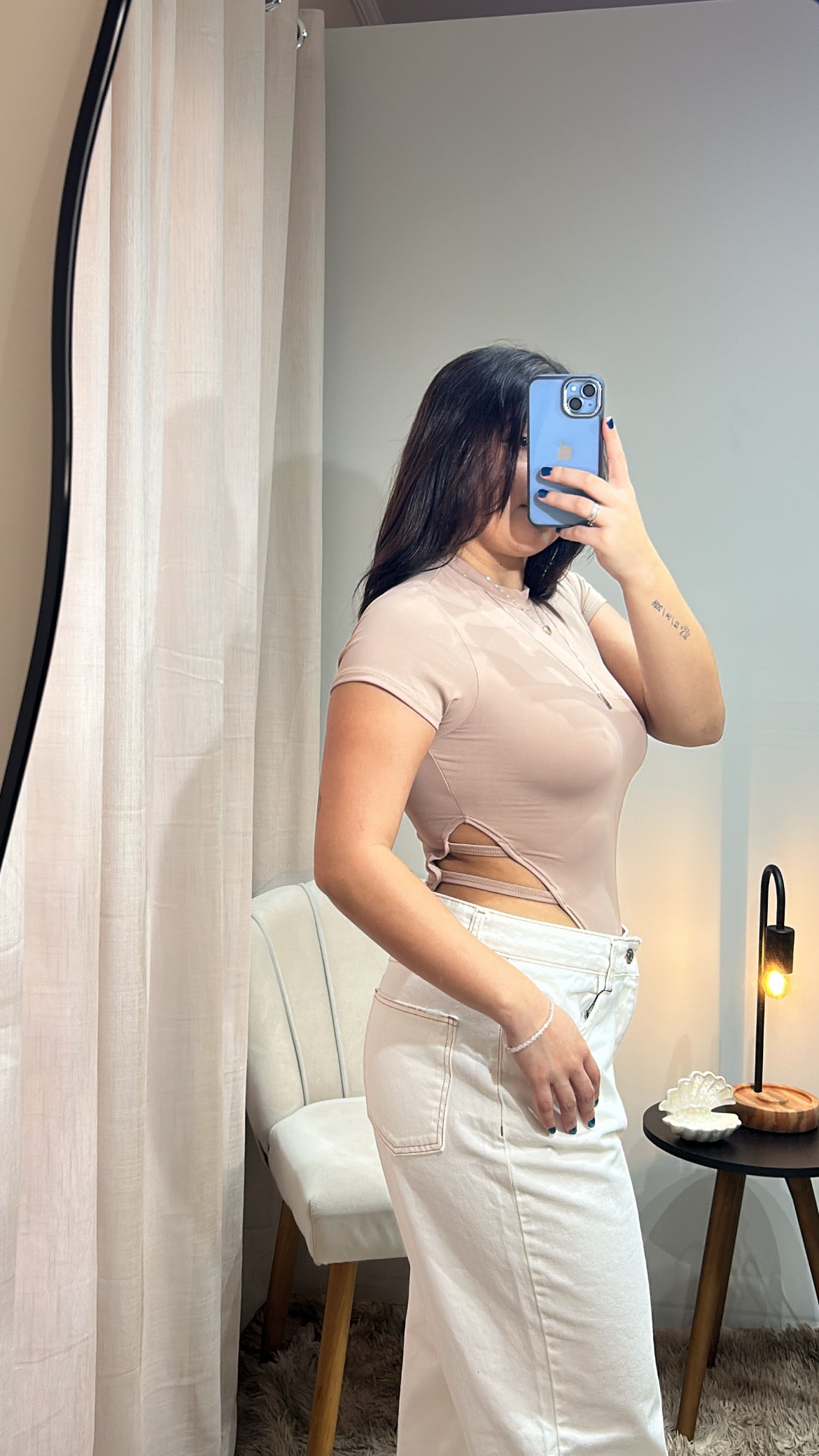 Body em Poliamida com Detalhe na Lateral - Nude