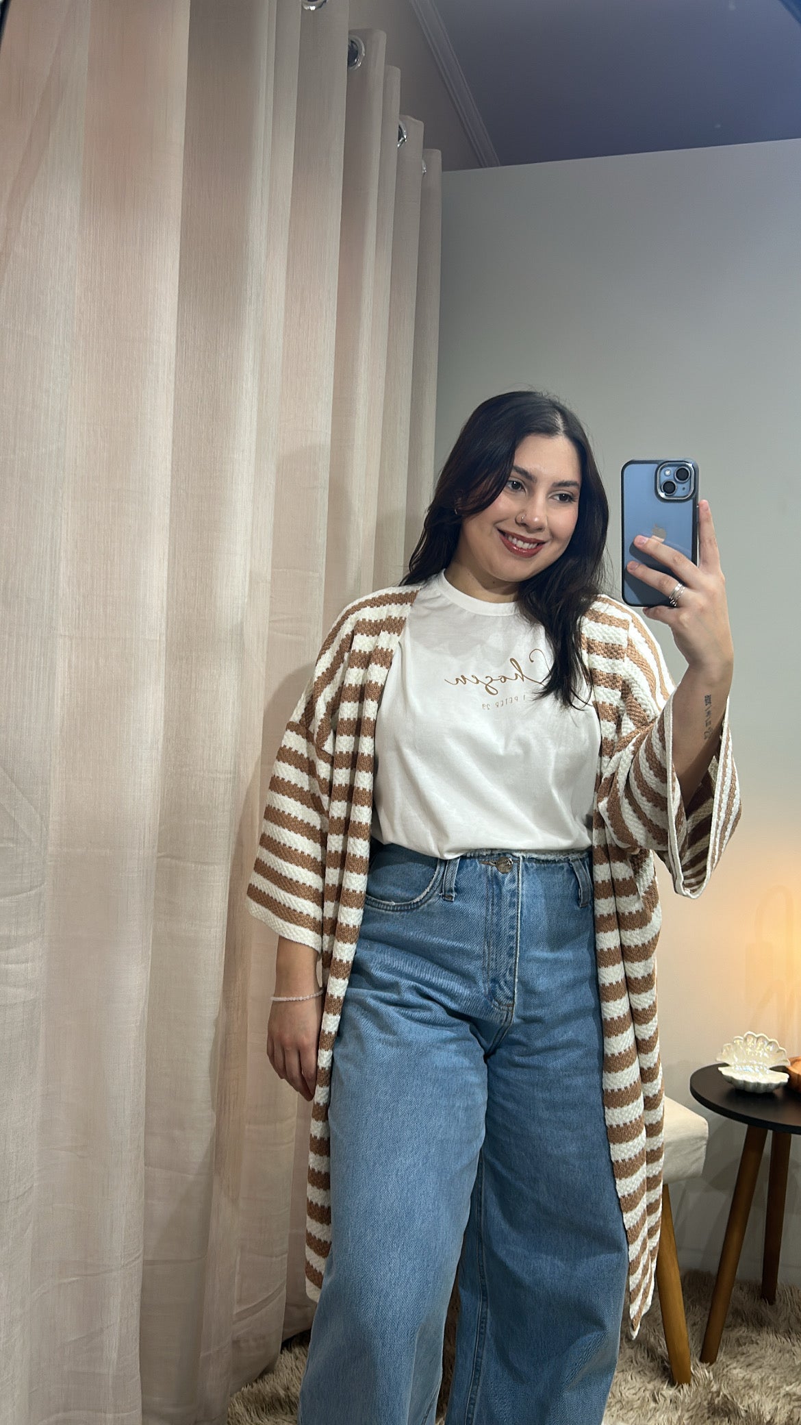 Kimono Listrado Tricot – Caramelo & Off