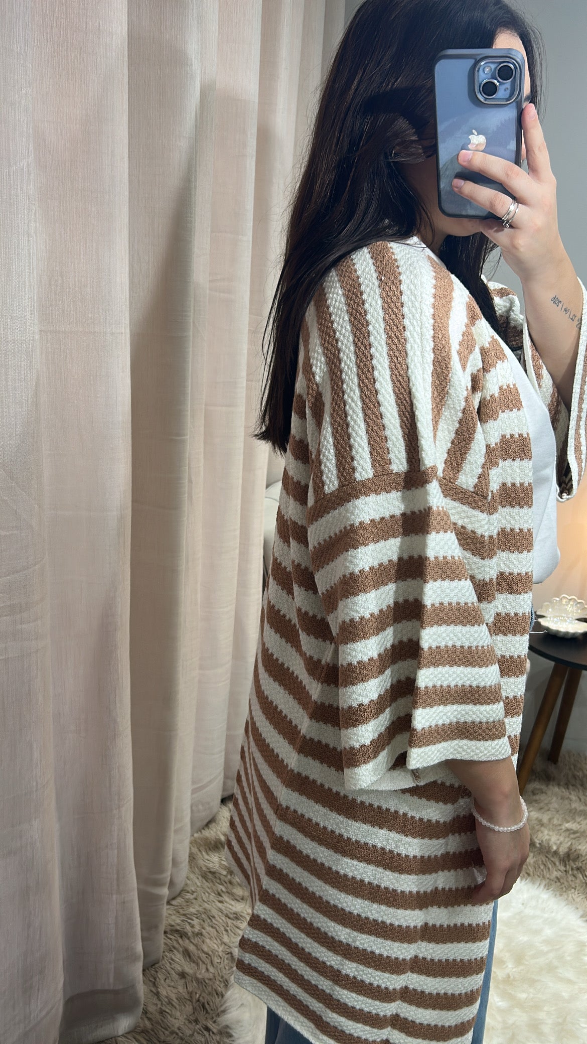Kimono Listrado Tricot – Caramelo & Off