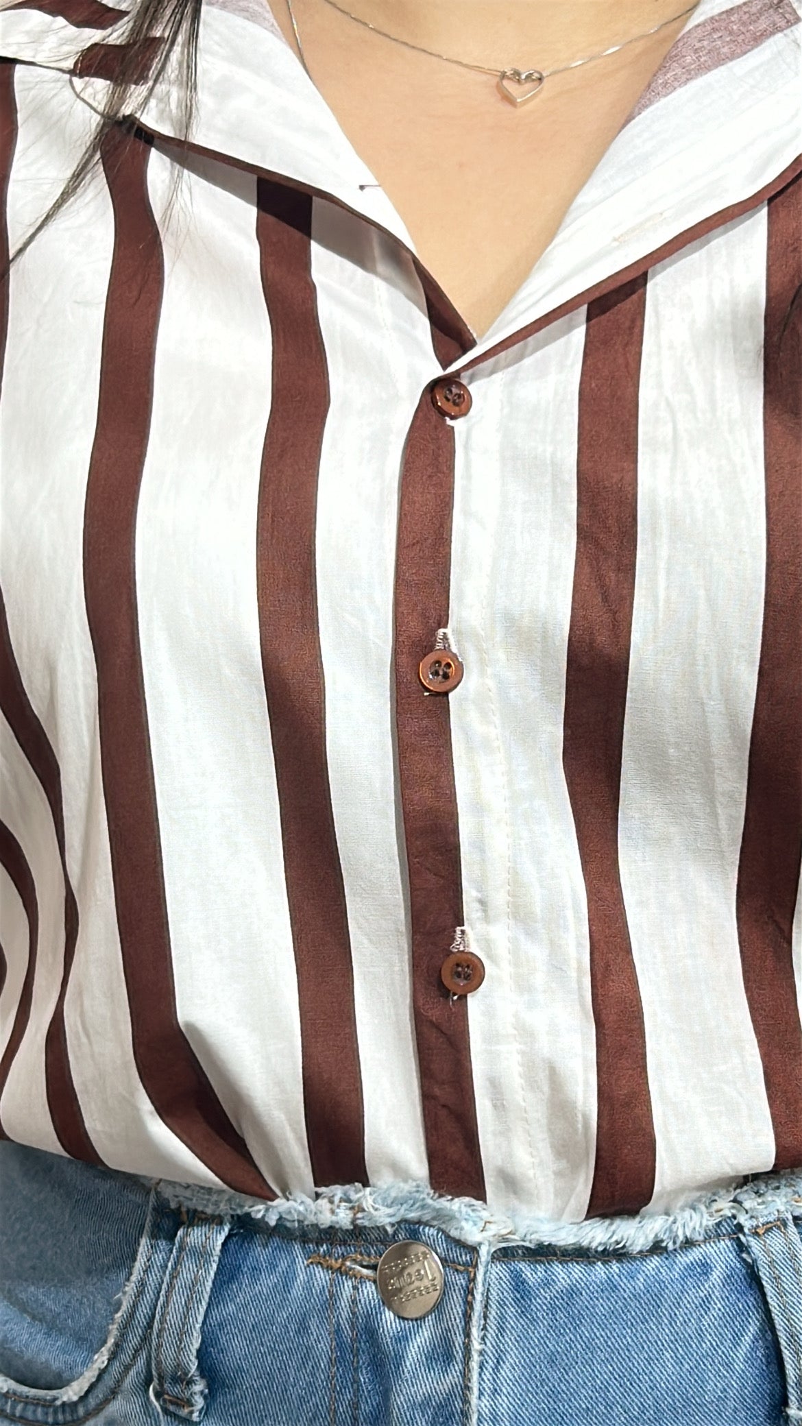 Camisa Listrada Clássica – Off White & Marrom