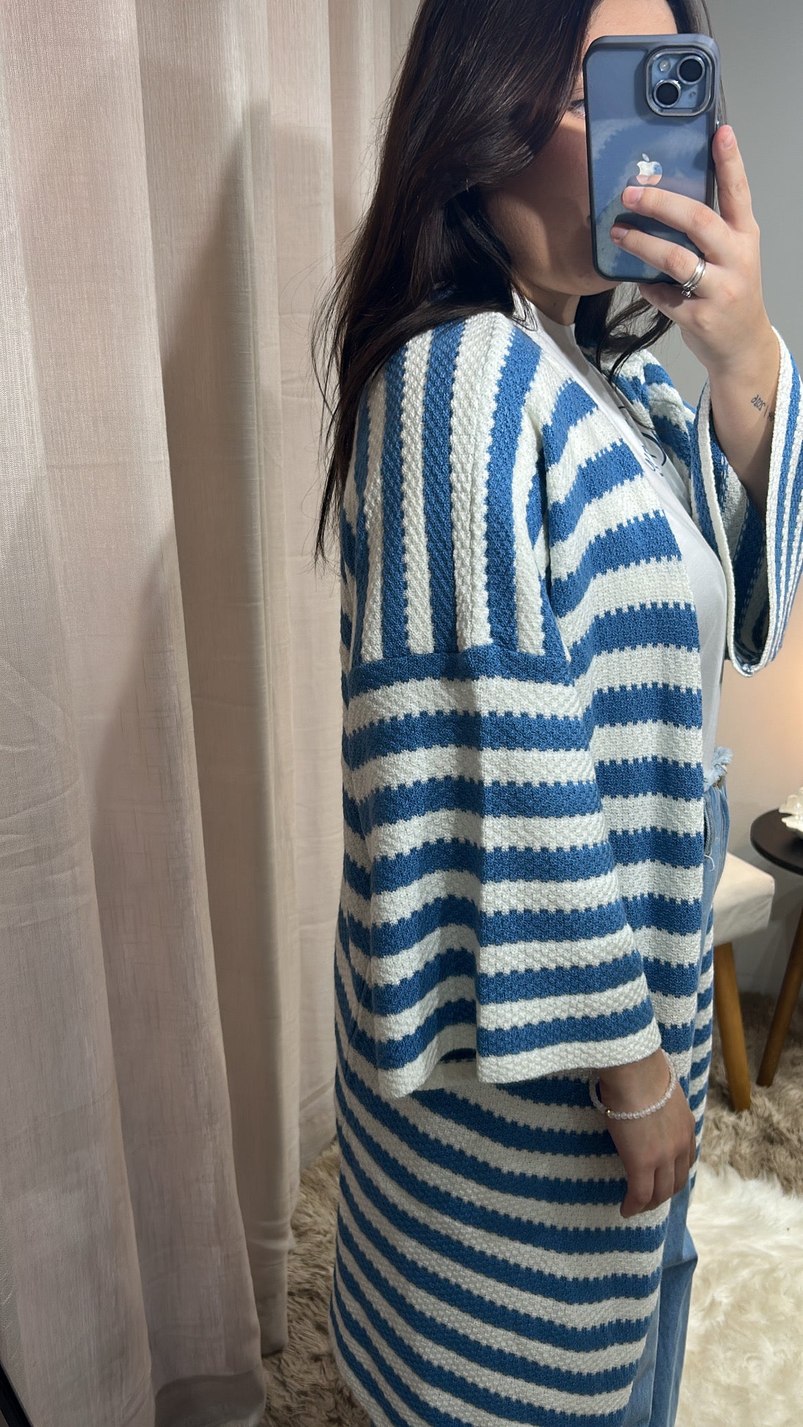 Kimono Listrado Tricot – Azul & Off