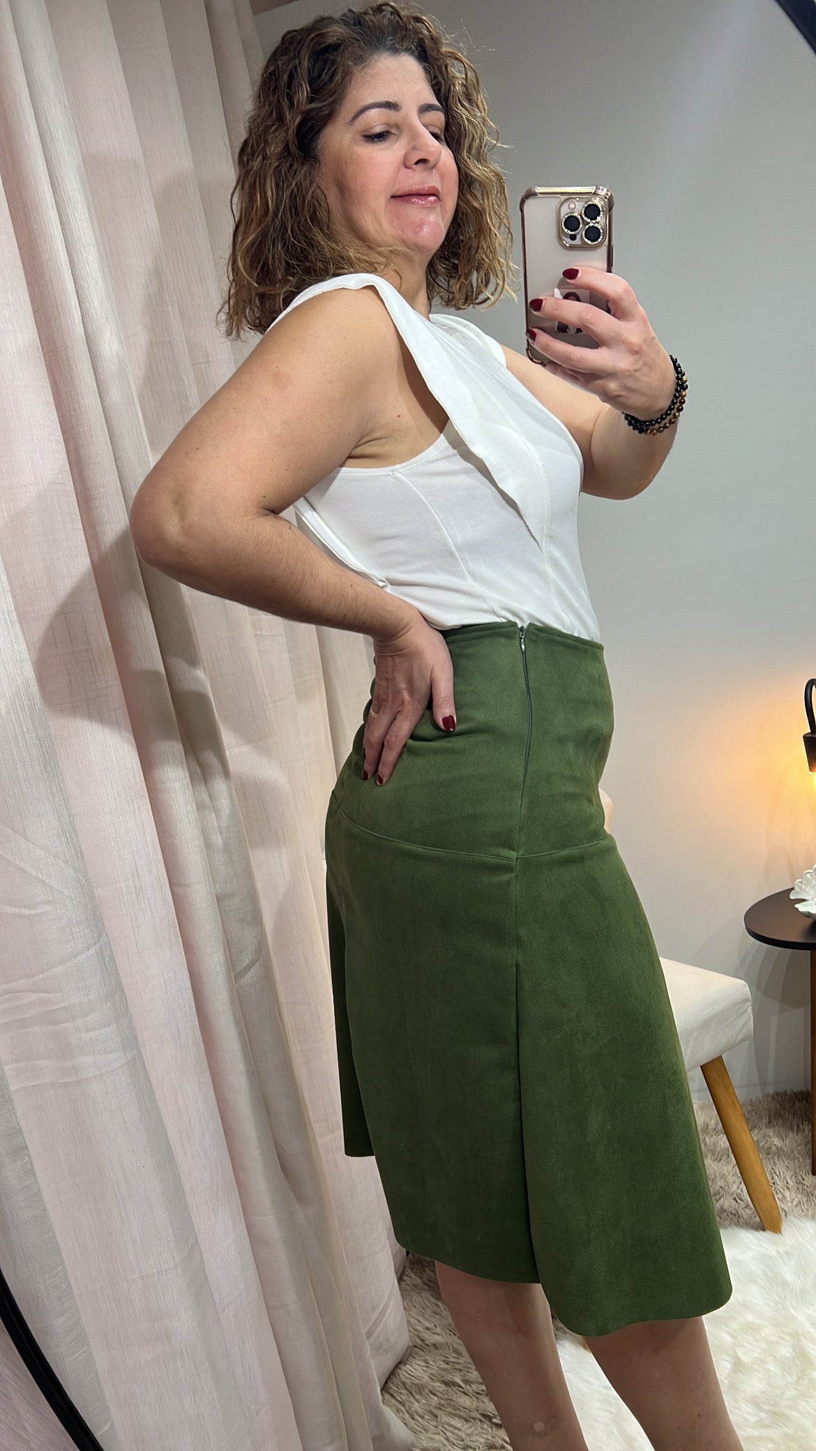 Saia Midi Suede - Verde Pesto