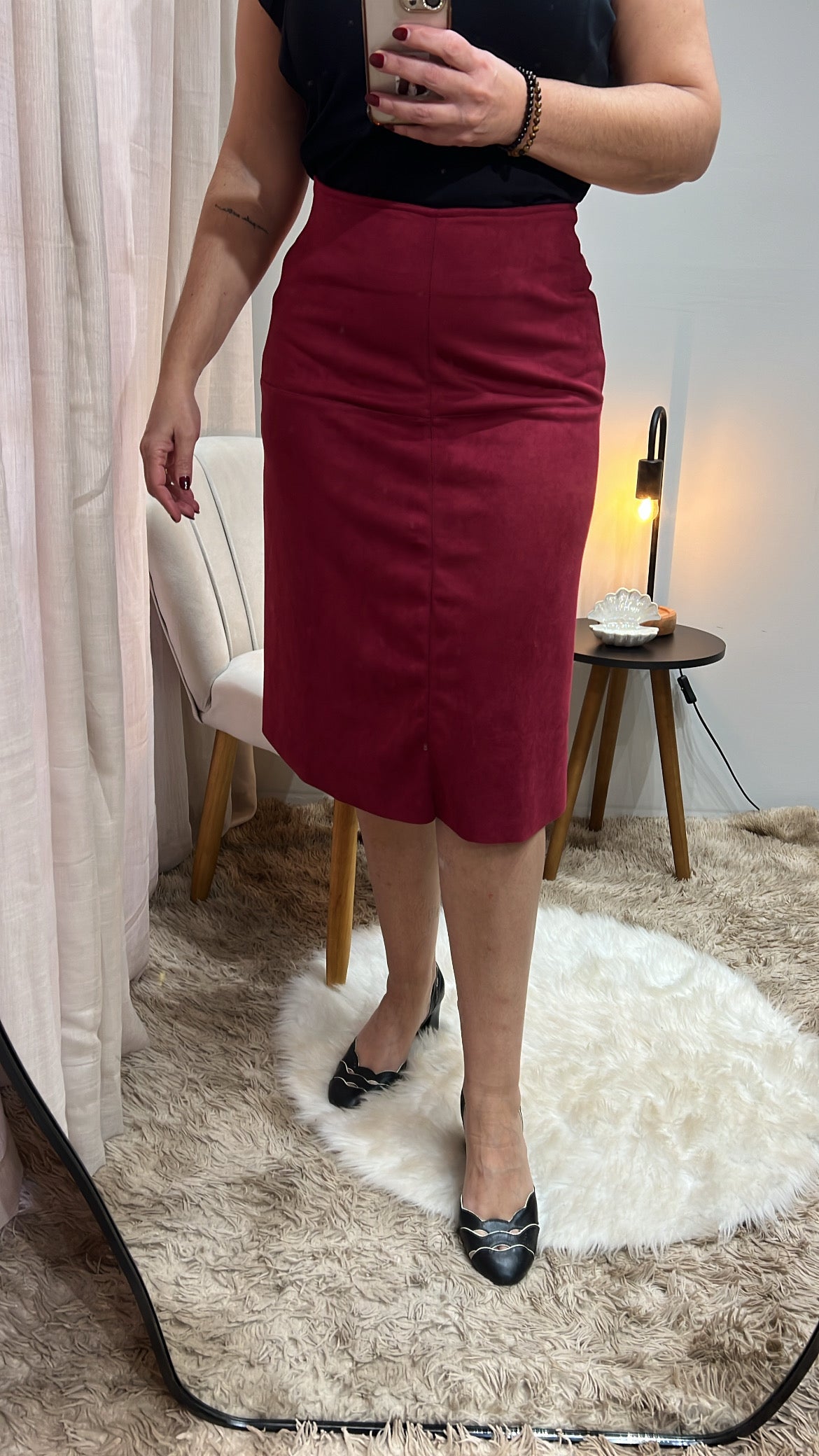 Saia Midi Suede - Bordô