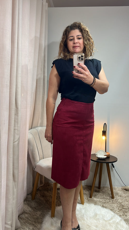 Saia Midi Suede - Bordô