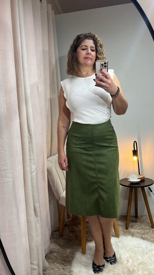 Saia Midi Suede - Verde Pesto
