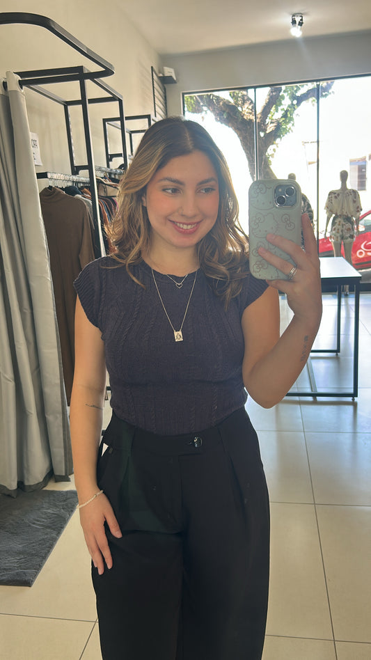 Blusa Com Manga  Tricot- Petróleo