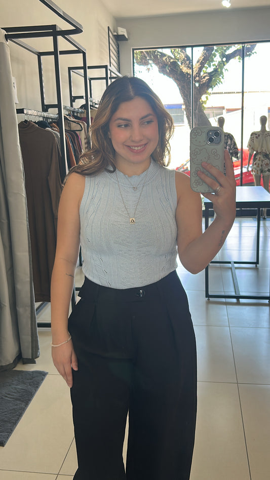Blusa Regata Tricot - Azul Bebê