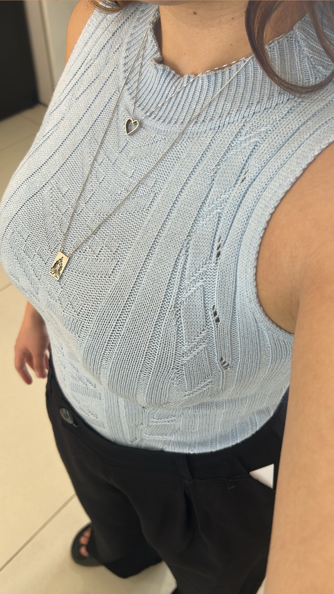 Blusa Regata Tricot - Azul Bebê