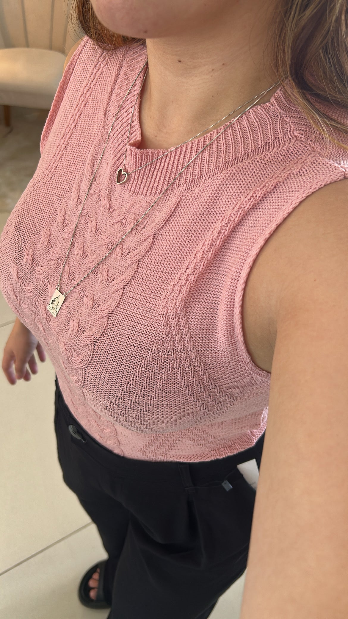 Blusa Regata Tricot - Rosa Bebê