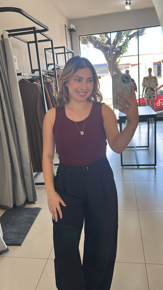 Blusa Regata Decote Quadrado Tricot - Marsala