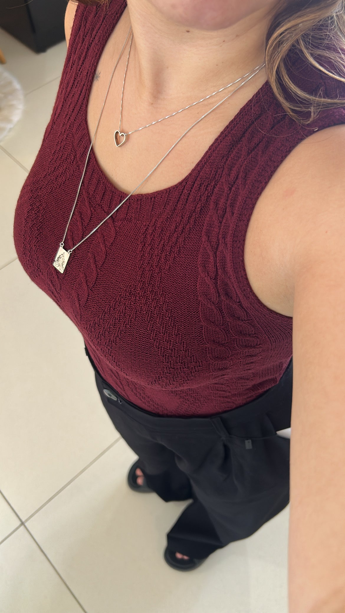 Blusa Regata Decote Quadrado Tricot - Marsala